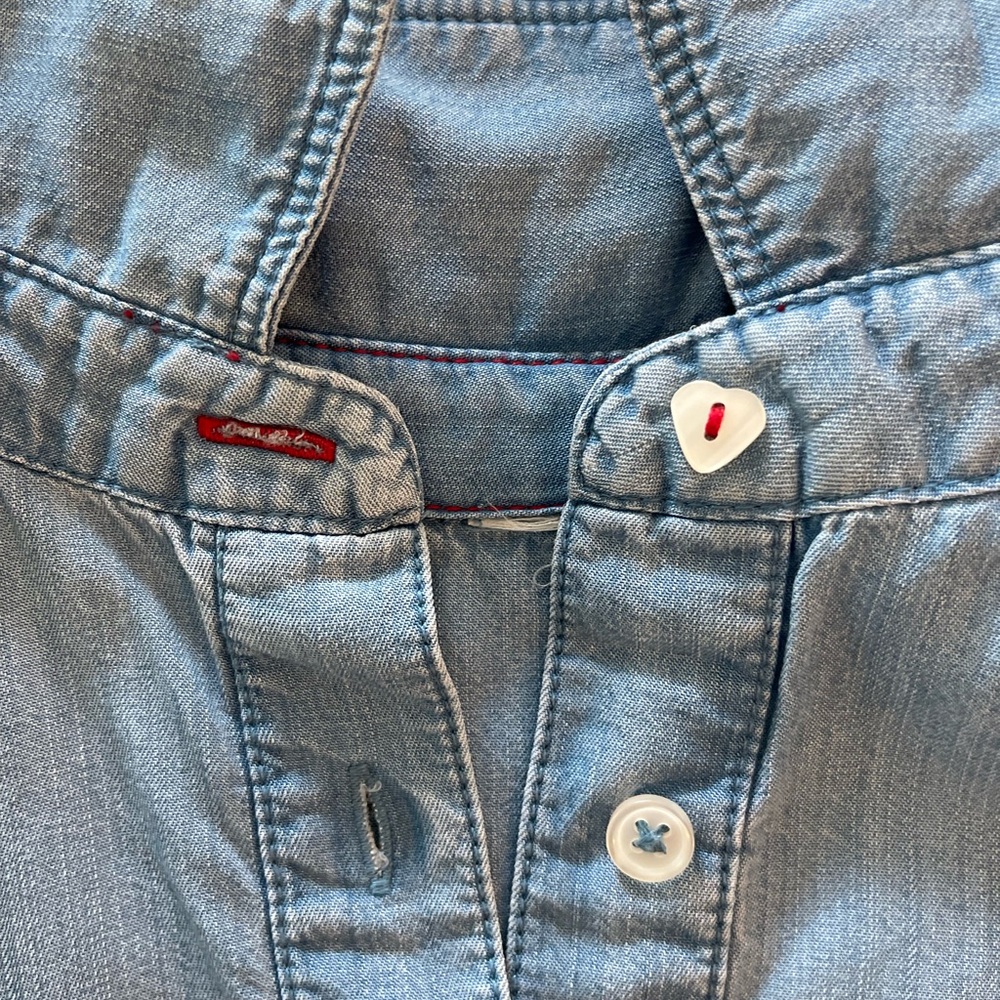 Chambray Shirt Dress  Denim Short Sleeve Button Front drawstring waist size XL - Picture 5 of 14